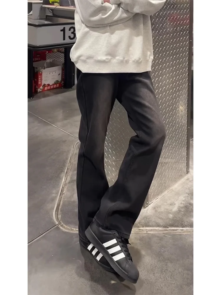 

High Waist Straight Leg Men's Jeans k ey Bla Waed American Sle Streetwear Spring Autumn Slimming Capri Pants