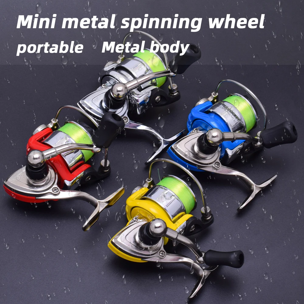 1 mini metal spinning wheel, micro object fishing wheel, fishing throwing pen, fishing rod, special small foot loaf