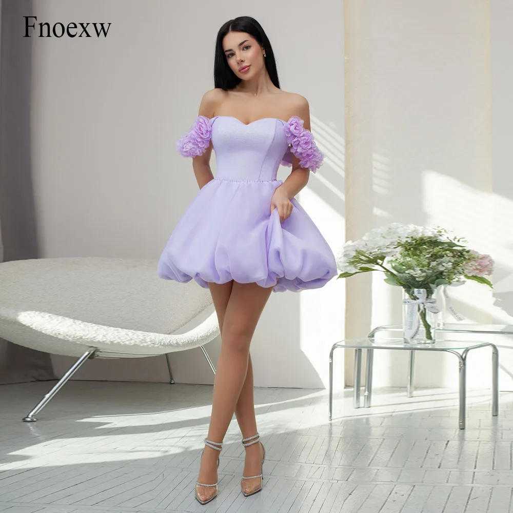 Fnoexw Lilac Organza Prom Dresses With Flowers Lace Up Back Short Women Party Gown Mini A Line Vestidos De Fiesta Elegantes 2024