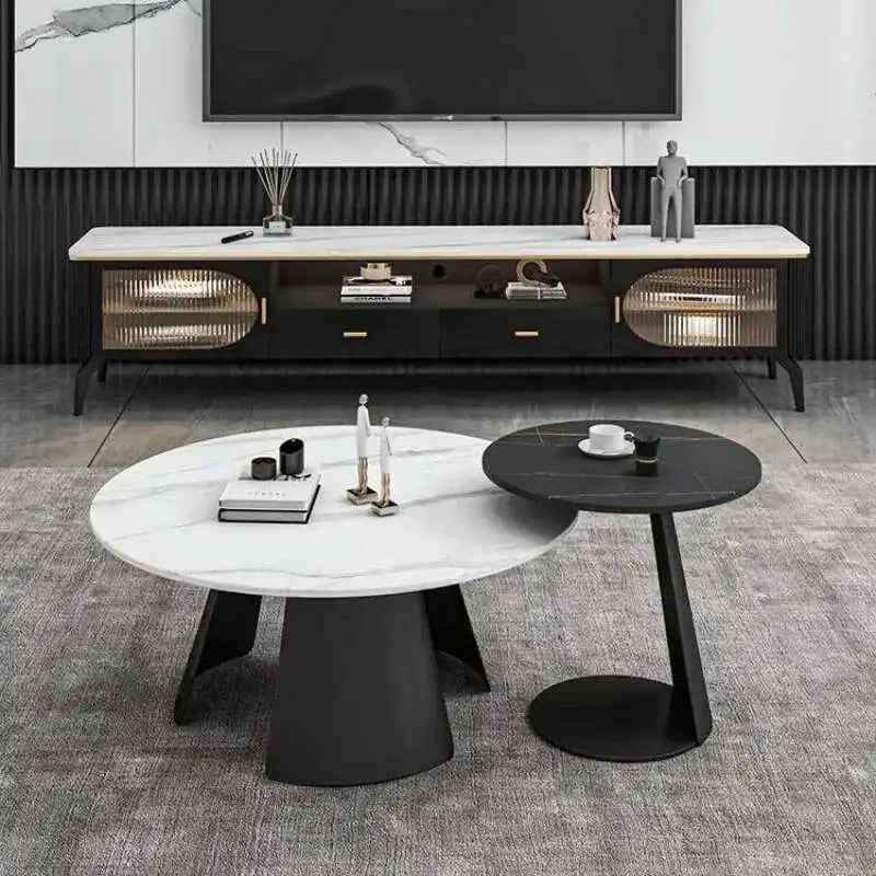 

Light Luxury Modern Round Tea Coffee Tables Simple Slate Center Tables Sofa Side Tables for Living Room Home Creative Furniture