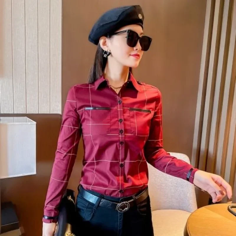 

Chic Business Blouse Long Sleeve Women Clothing Plaid Single-breasted Tops Shirts Slim Fit Casual High-end Tops Mujer Blouse