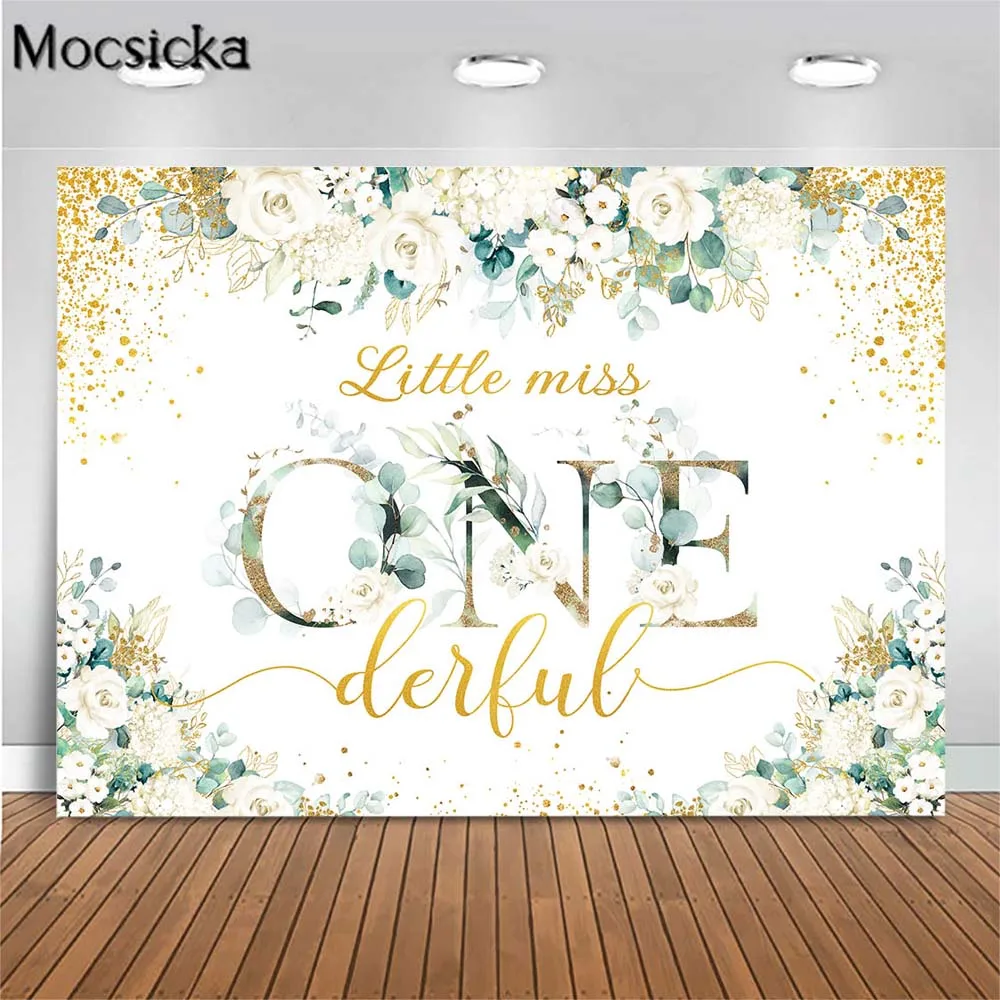 

Mocsicka Baby 1st Birthday Photo Background Little Miss ONE Birthday Party Decor White Flowers Photography Backdrop Banner Shoot