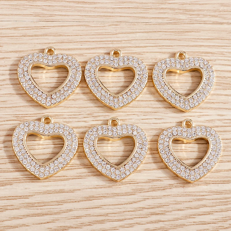 4pcs 19x19mm Cute Crystal Hollow Love Heart Charms Pendants for Jewelry Making Necklaces Earrings Bracelets DIY Crafts Supplies