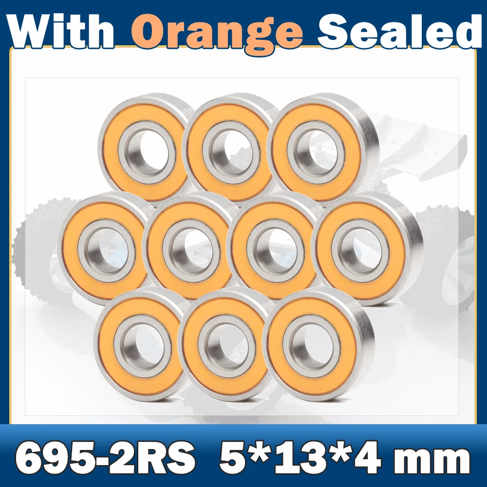 

695-2RS Bearing ( 10 PCS ) 5*13*4 mm ABEC-7 Miniature 695RS Ball Bearings 619/5RS Z2V1 Orange Sealed bearing 695 2RS