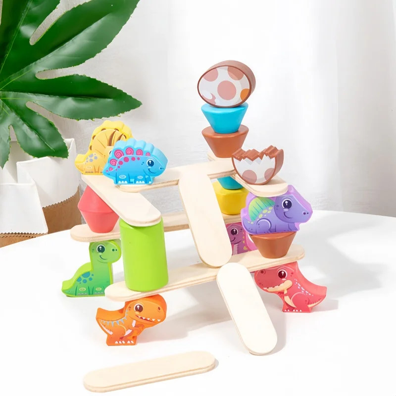 Dinosaur Stack Balance Educational Toys Shape Cognition Children Montessori Gift Wooden Animal Blocks