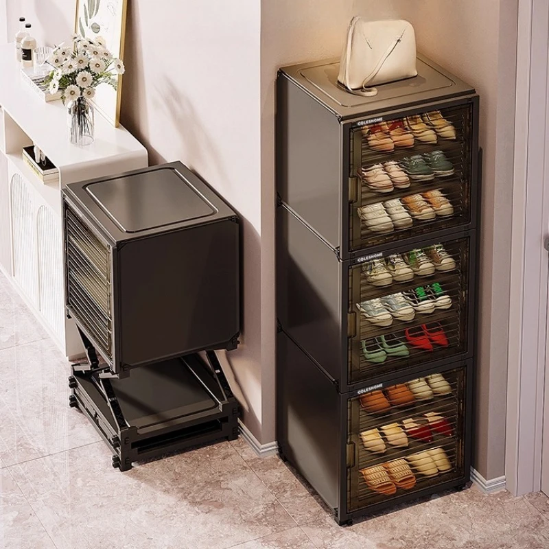 

‌ Современный минималистичный шкаф для обуви, складная многоуровневая стойка, противопыльный магнитный дверной ящик, органайзер для прихожей для компактных помещений