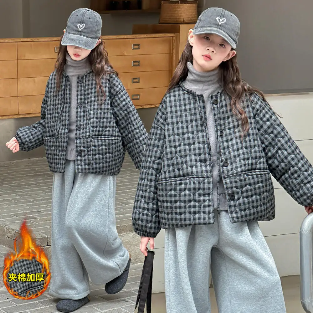 

Kawaii Girl Fashion Keep Warm Round Neck Cotton-Padded Jacket Student Autumn and Winter Casual Thicken Tops Children's Clothing