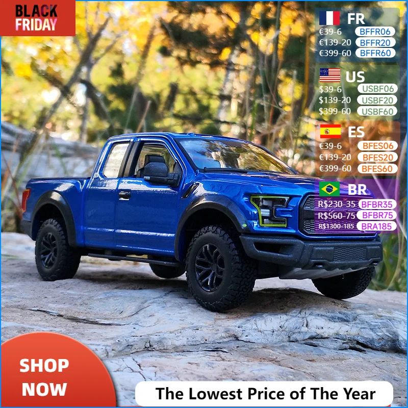 1:32 Ford Raptor F150 Pickup Alloy Car Model Diecasts Metal Toy Off-road Vehicles Car Model Collection Sound and Light Kids Gift