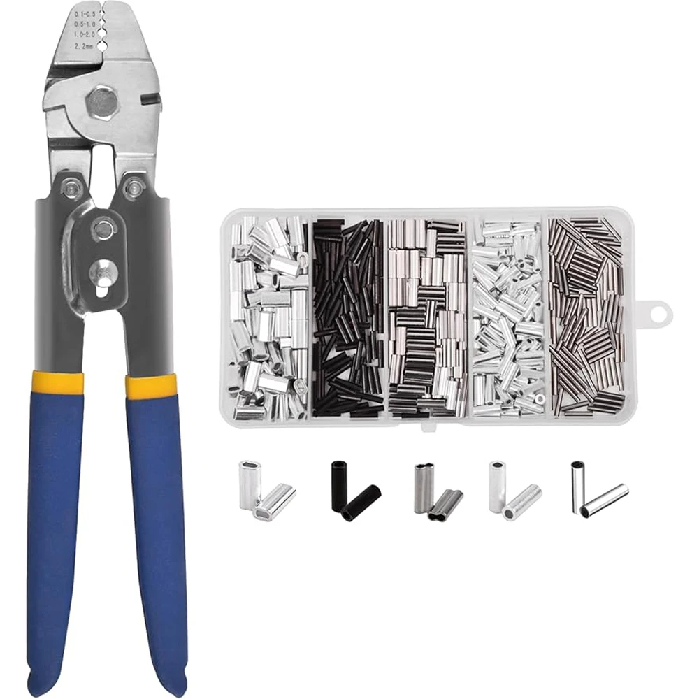 Fishing Crimping Pliers with 500pcs Crimp Sleeves Stainless Steel Hand Crimper Wire Rope Crimp Tool ferrule crimping tool kit