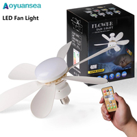 Aoyuansea 20Inch E27 Screw Head LED Fan Light Remote Control Three Color Dimming Detachable Fan Leaf Living Room Small Fan Light