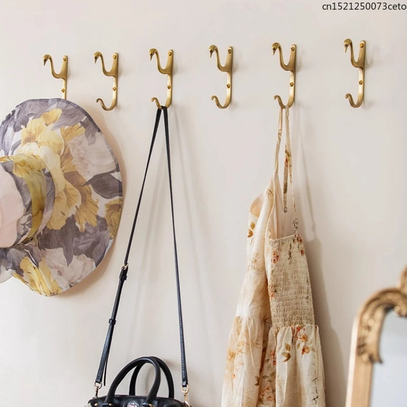 Brass Single Hook Wall Hooks Creative Swan Home Decoration Clothes and Hats Hook Entrance Foyer Bedroom Coat Hook Kitchen