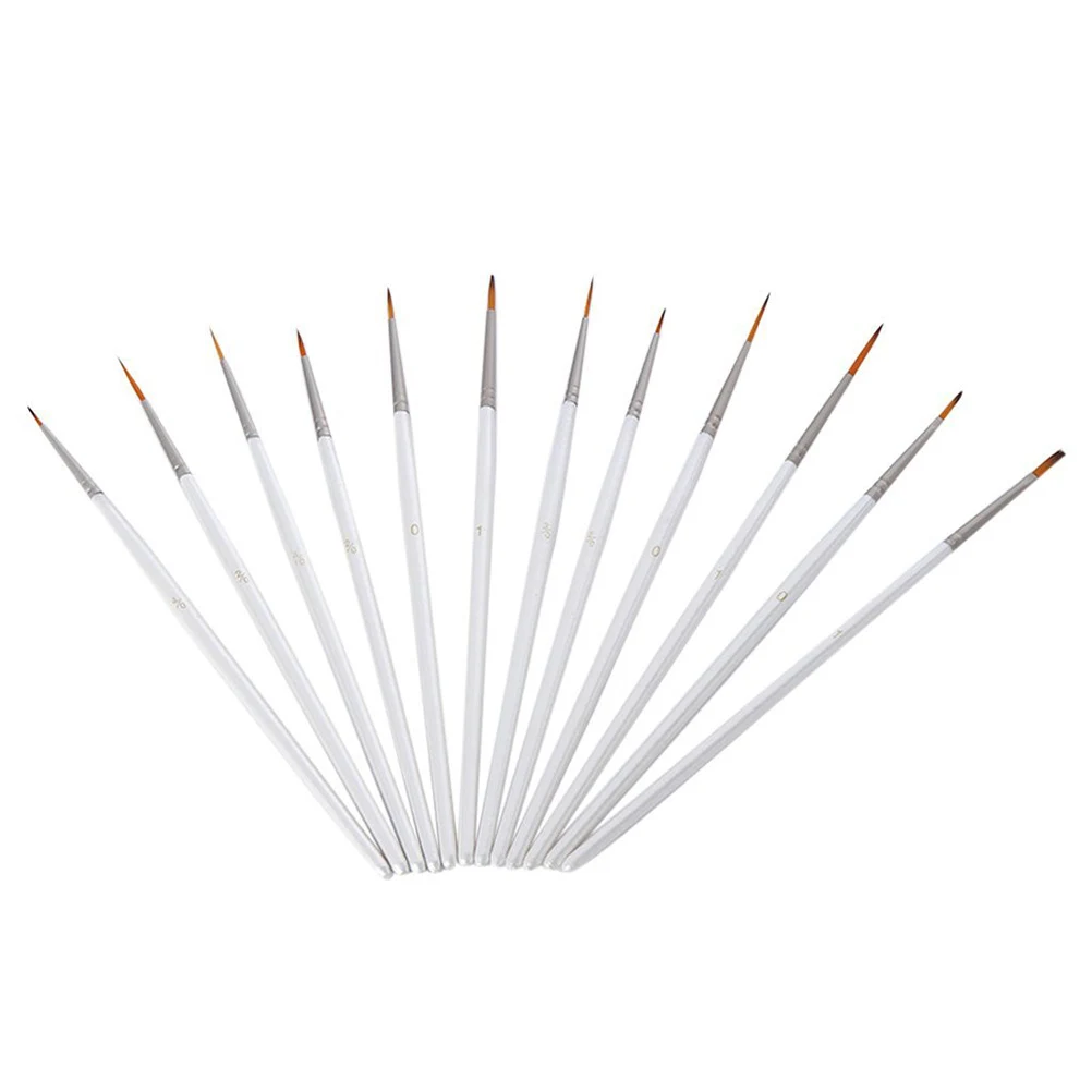 

12Pcs White Miniature Art Brushes Wood Nylon Fine Detailing Nail Face Painting Acrylic Watercolor Oil Miniature Art