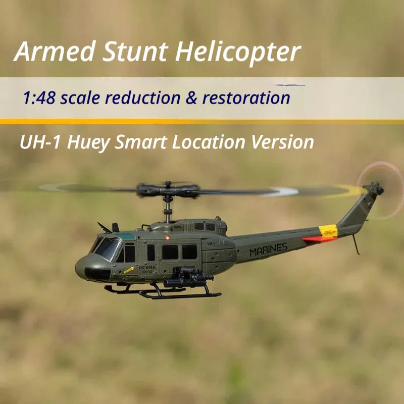RCERA C032 1:48 UH1 Huey 6CH Brushless RC Helicopter Optical Flow One-key Inverted Flight Stable Hovering Military Scale Model