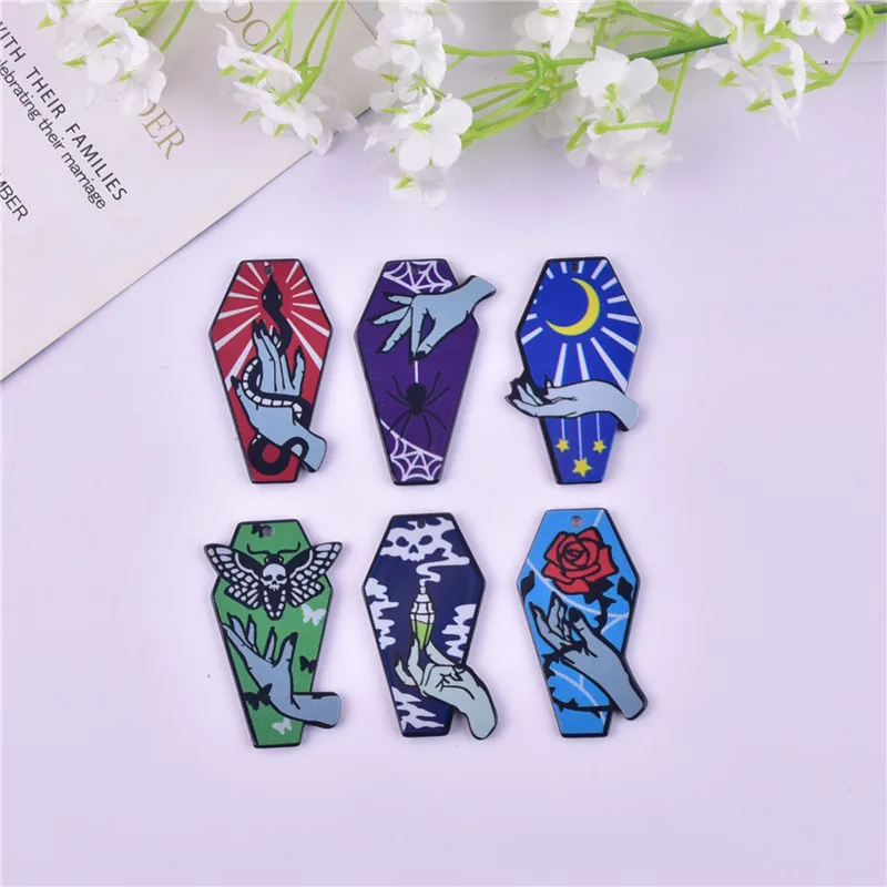 10pcs/pack Halloween Tombstone Snake Flower Acrylic Charms Pendant for Earring Necklace Jewelry Making Craft DIY