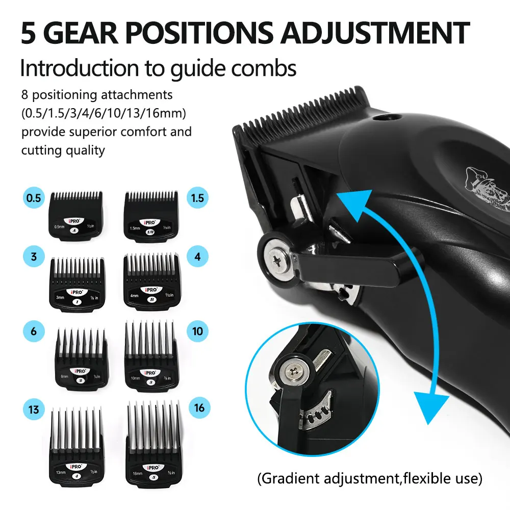 IPRO S1081 ماكينة قص الشعر الكهربائية الاحترافية 8800 دورة في الدقيقة عالية السرعة 4500 مللي أمبير في الساعة عمر البطارية الطويل مشط مغناطيسي قابل للفصل لتشذيب الشعر #6