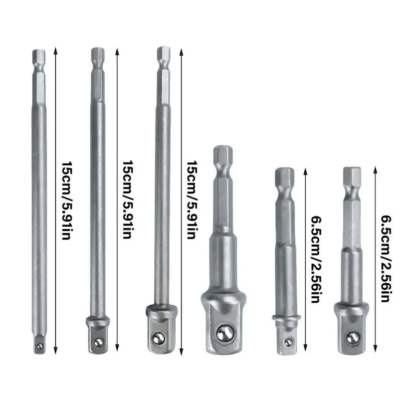 y1ud 6pcs الأكمام توصيل محول رأس قضيب رأس محول التأثير السداسي سد shank شريط بت مجموعة 1/4 3/8 بت أدوات الطاقة #6