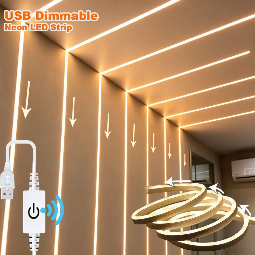 Neon LED Light Strip Touch Sensor Switch Dimmable Neon Sign Flexible Led Ribbon Rope Tube Lamp Backlight Decor