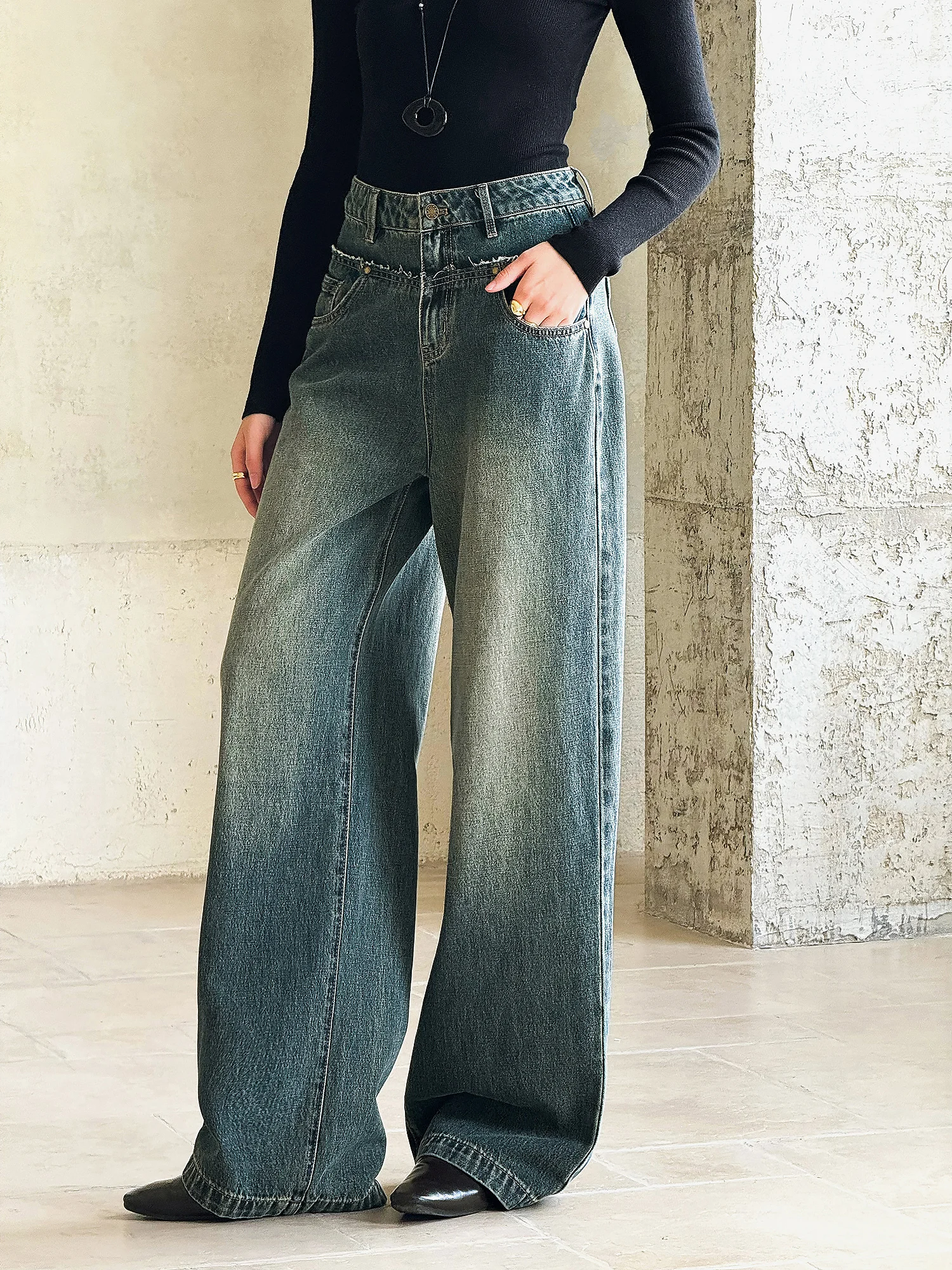 

Широкие джинсы с высокой талией, женские свободные прямые повседневные длинные брюки Neva Hu 7, брюки длиной до пола, хлопковые l талии