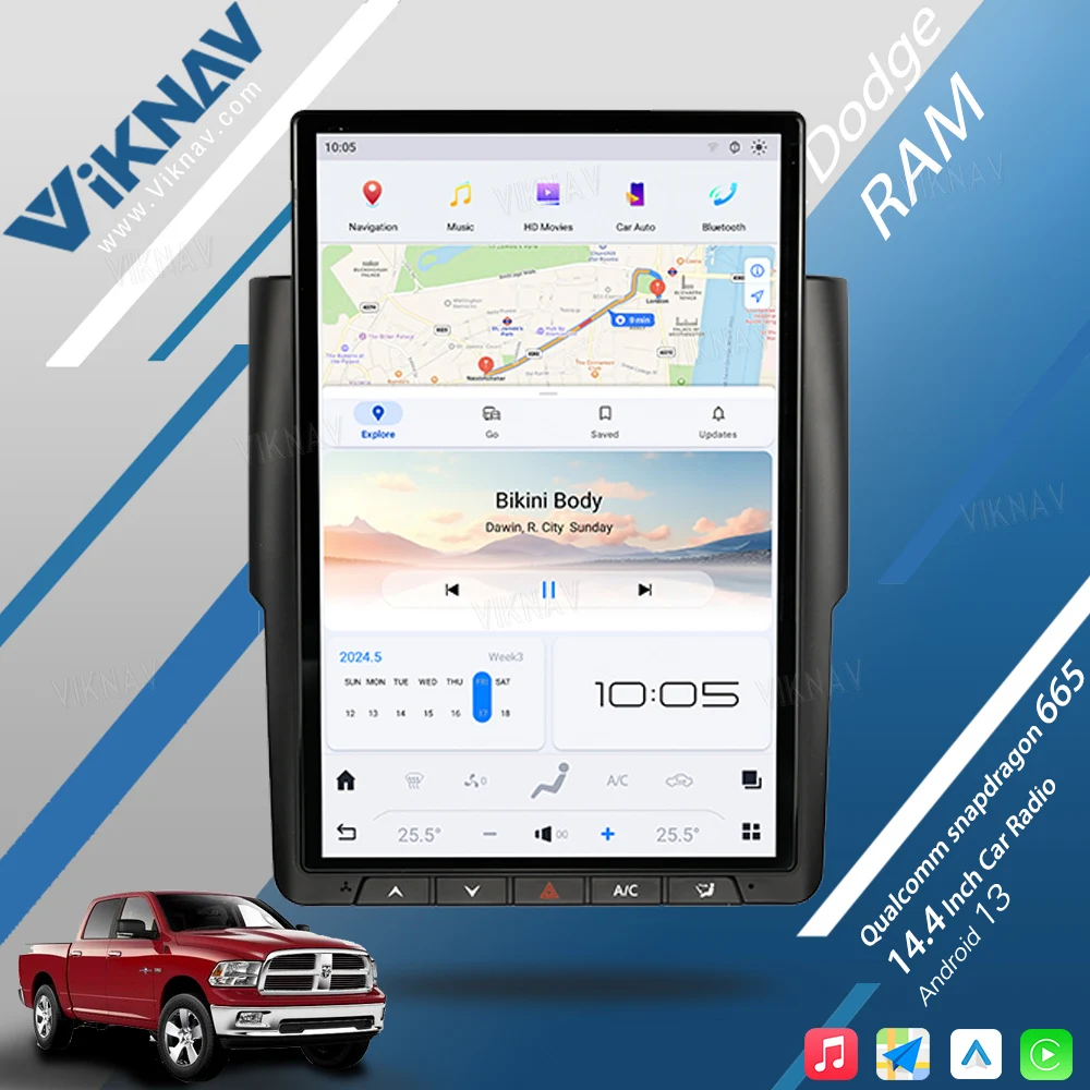 

Viknav 14.4 inch Car radio For Dodge RAM 2013-2018 Wireless Carplay Android 13 touch screen GPS Navigation head unit