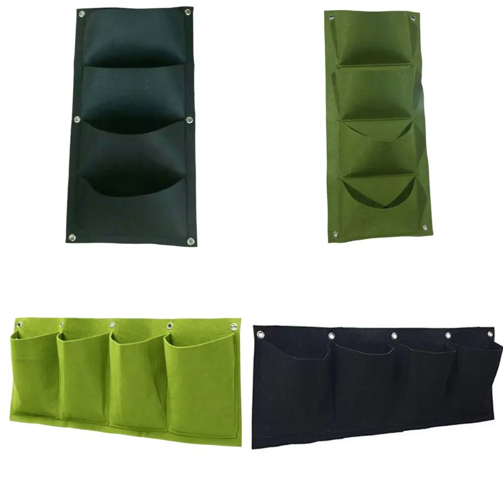 4 Pockets Hanging WallGrow Bag Durable Breathable Vertical Greening Bag Reusable Big Size Hanging Vertical Wall Planter