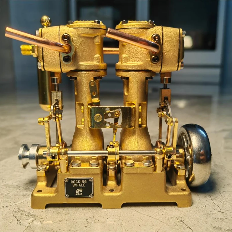 

RW-V2 Inline Twin Cylinder Steam Engine Miniature L Type Four Stroke Engine Metal Model