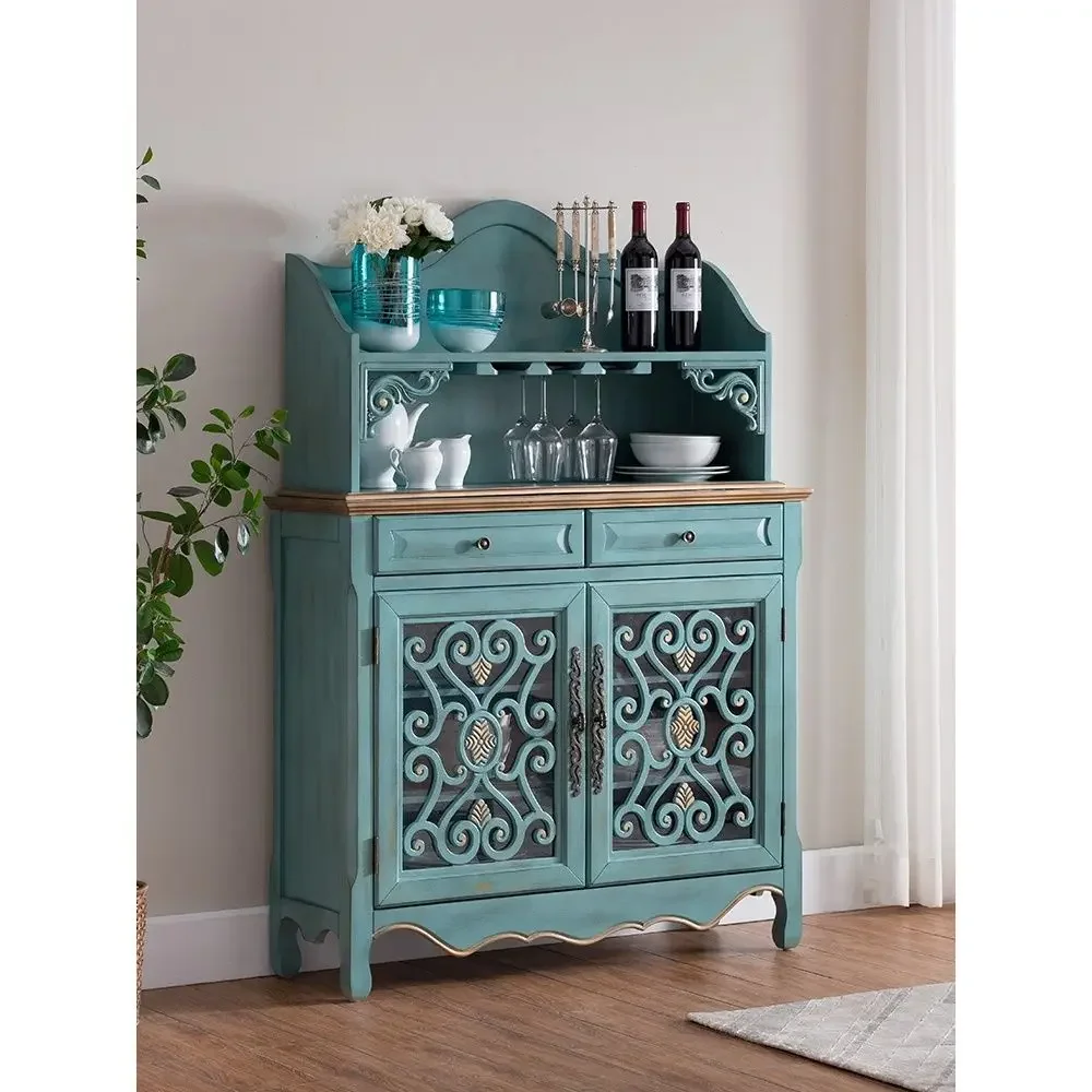 American retro old dining side cabinet, Mediterranean style three buckets and three doors, living room and kitchen storage