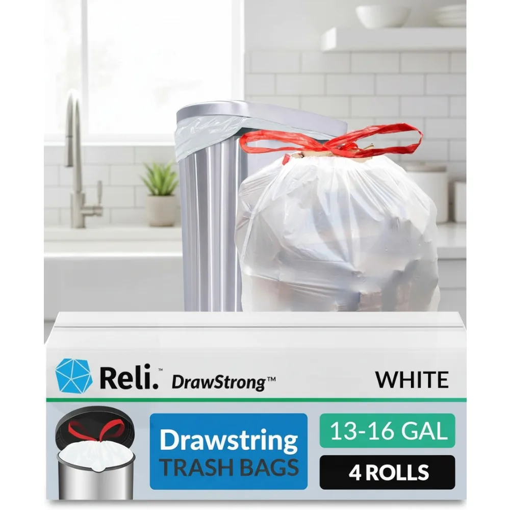 

Tall Kitchen Drawstring Trash Bags 13 Gallon, 500 Count Bulk, White, Leak-Proof and Tear-Resistant for Home Use