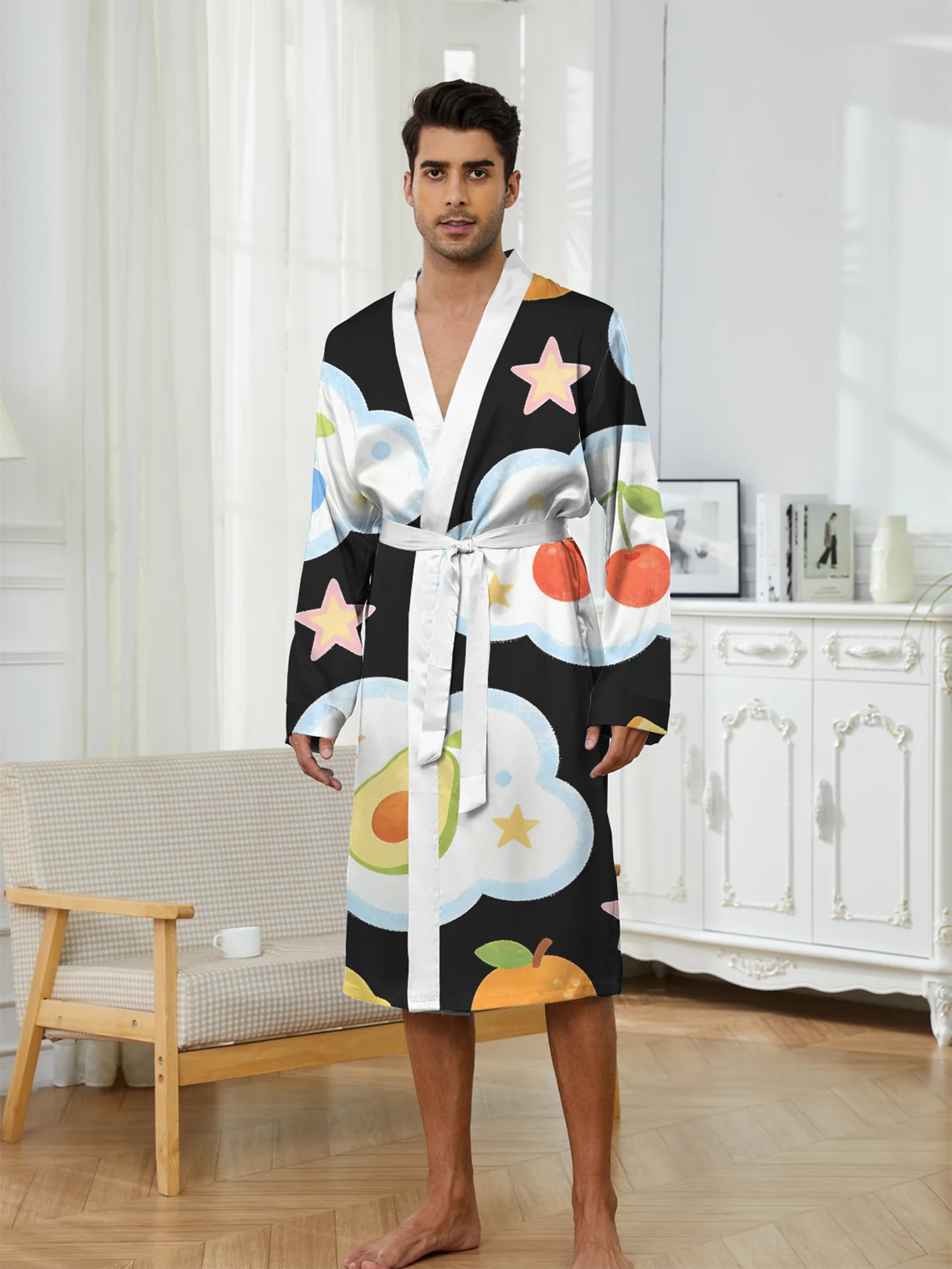 3D digital printed casual fashionable men's bathrobe,loose comfortable home wear,quick drying and skin friendly without fading
