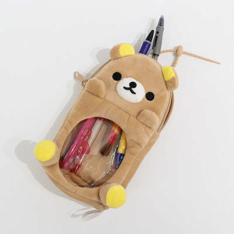 Kawaii – trousse à crayons transparente Rilakkuma pour filles, pochette à crayons ours de dessin animé mignon, sac à stylos organisateur, papeterie scolaire cadeaux
