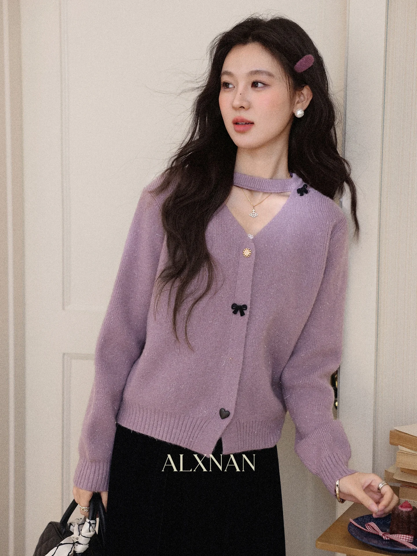 

Фиолетовый вязаный свитер Ele: модный, уютный дизайн South Deer, мягкая вязка, с сердечками, осенне-зимний топ для молодых девушек