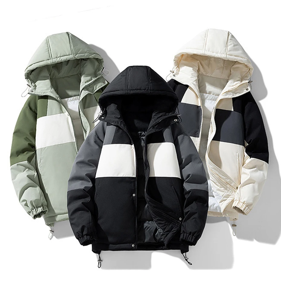 Color Block Patchwork Parkas Men Winte Thick Jacket Coat Fashion Casual Waterproof Parkas Male Winter Outerwear