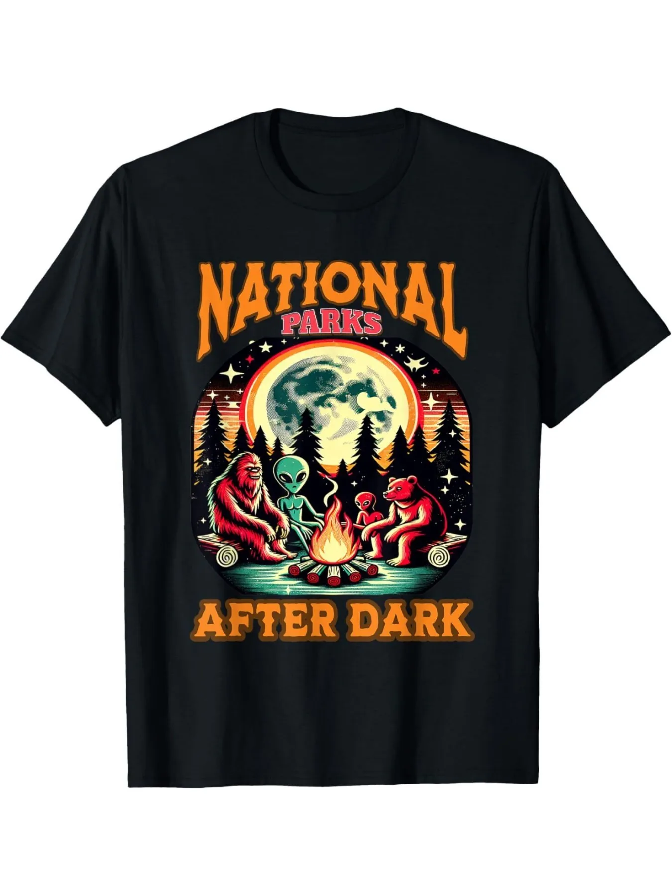 

National Park After Dark in Landscapes Retro Vintage Apparel T-Shirt, Regular-Fit, Family Clothing
