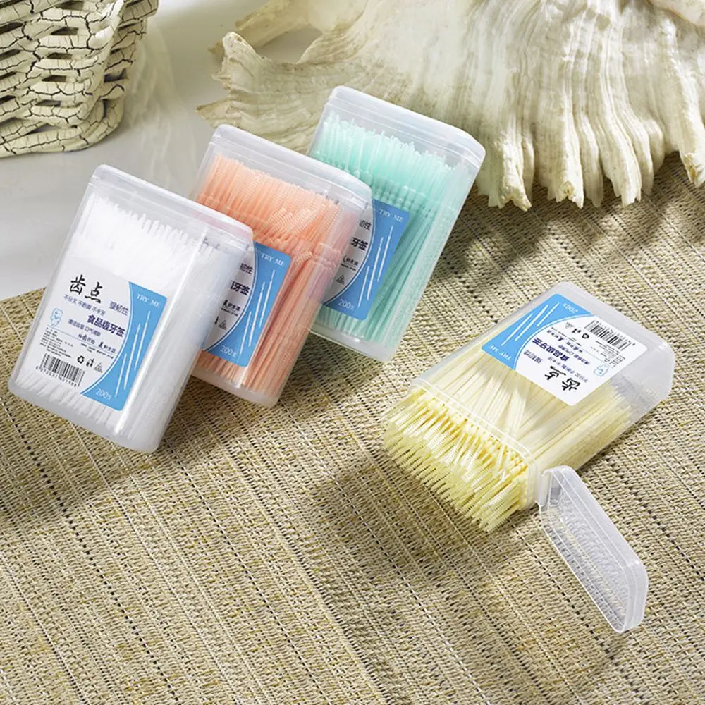 

Disposable Portable Soft PP Superfine Food Residue Dental Floss Pick Toothpick Brush Oral Care Double-head Interdental Brush