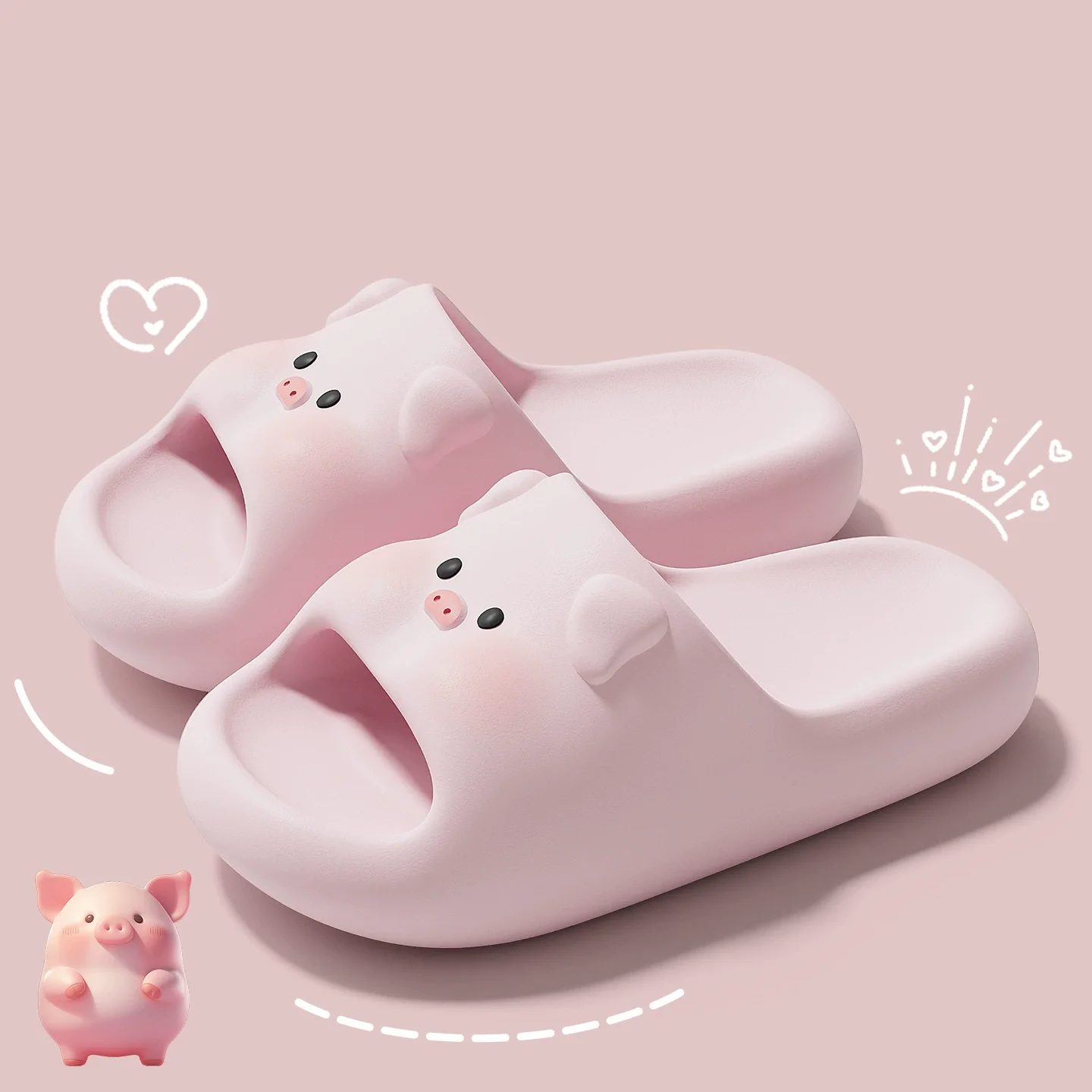 

Cute Piggy Cartoon 3D Slippers for Home Indoor Bedroom Bathroom Anti Slip Summer EVA Couple Parent Child Slippers