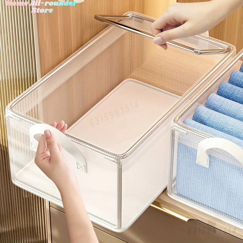 منظم خزانة قابل للتكديس مع صندوق تخزين قماشي بمقبض على حاويات صناديق الإطار الفولاذي للتنظيم المنزلي