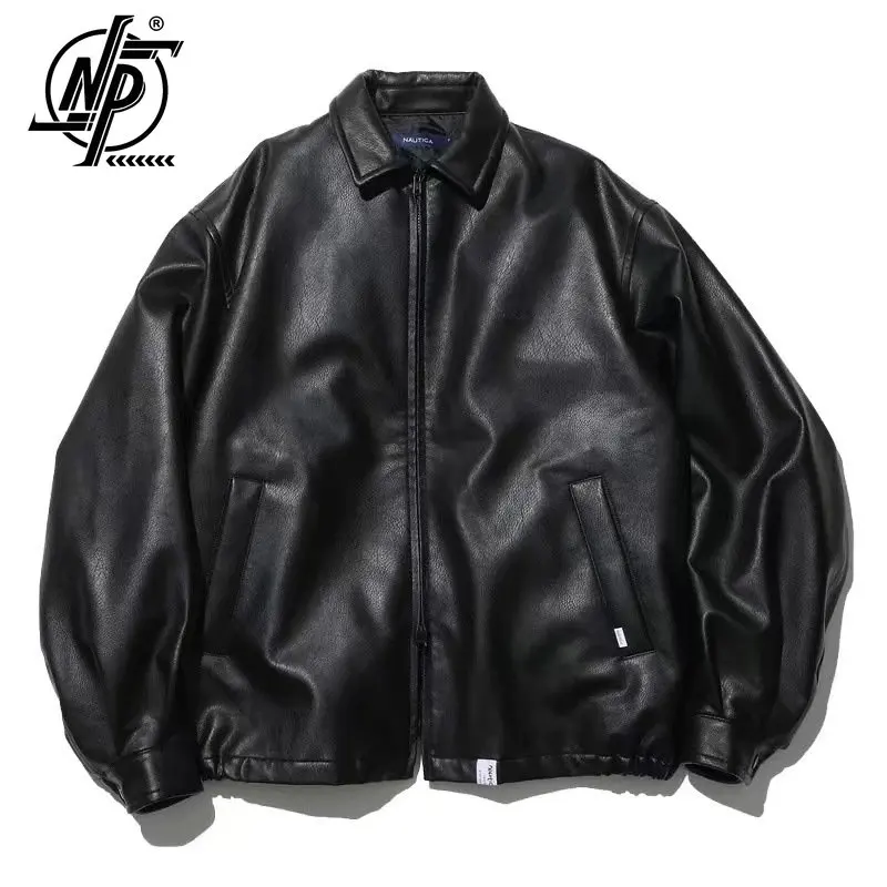 

Black Fashion Brand Embroidery PU Leather Jacket Men Women Vintage Winter Thick Motorcycle Coat Casual Loose Outerwear Unisex