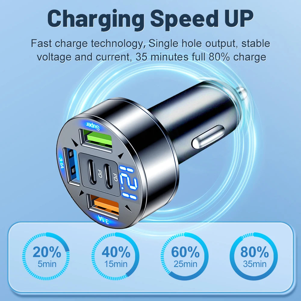 100W 5 Port USB Car Charger Quick Charge 3.0 Car Phone Charger For iPhone Samsung Xiaomi Fast Charging Cigarette Lighter Adapter