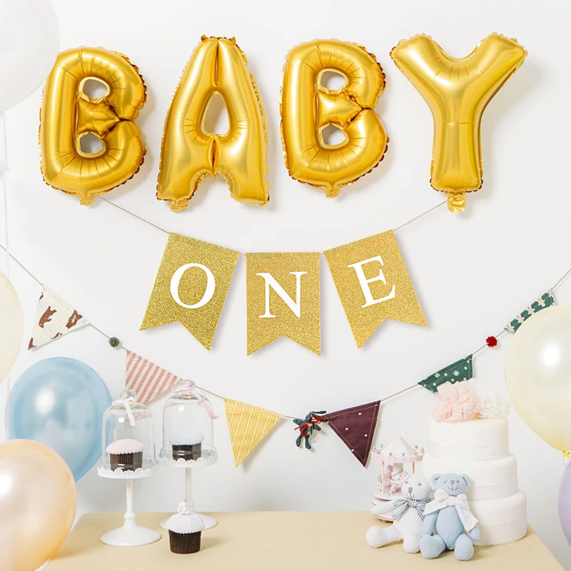 2m ONE Birthday Linen Banner Baby Shower Dining Table Chair Fishtail Hanging Bunting Flag Garland Birthday Party Home Decoration