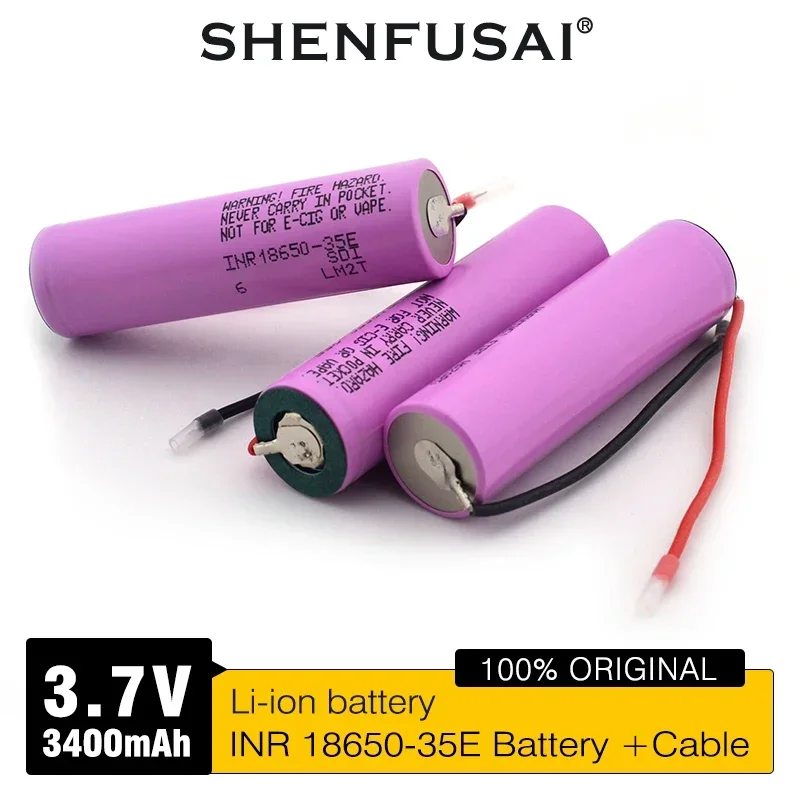 

high power Lithium ion rechargeable battery 18650 35E 3.7V 3400mAh discharge 25A high current DIY silicone wire