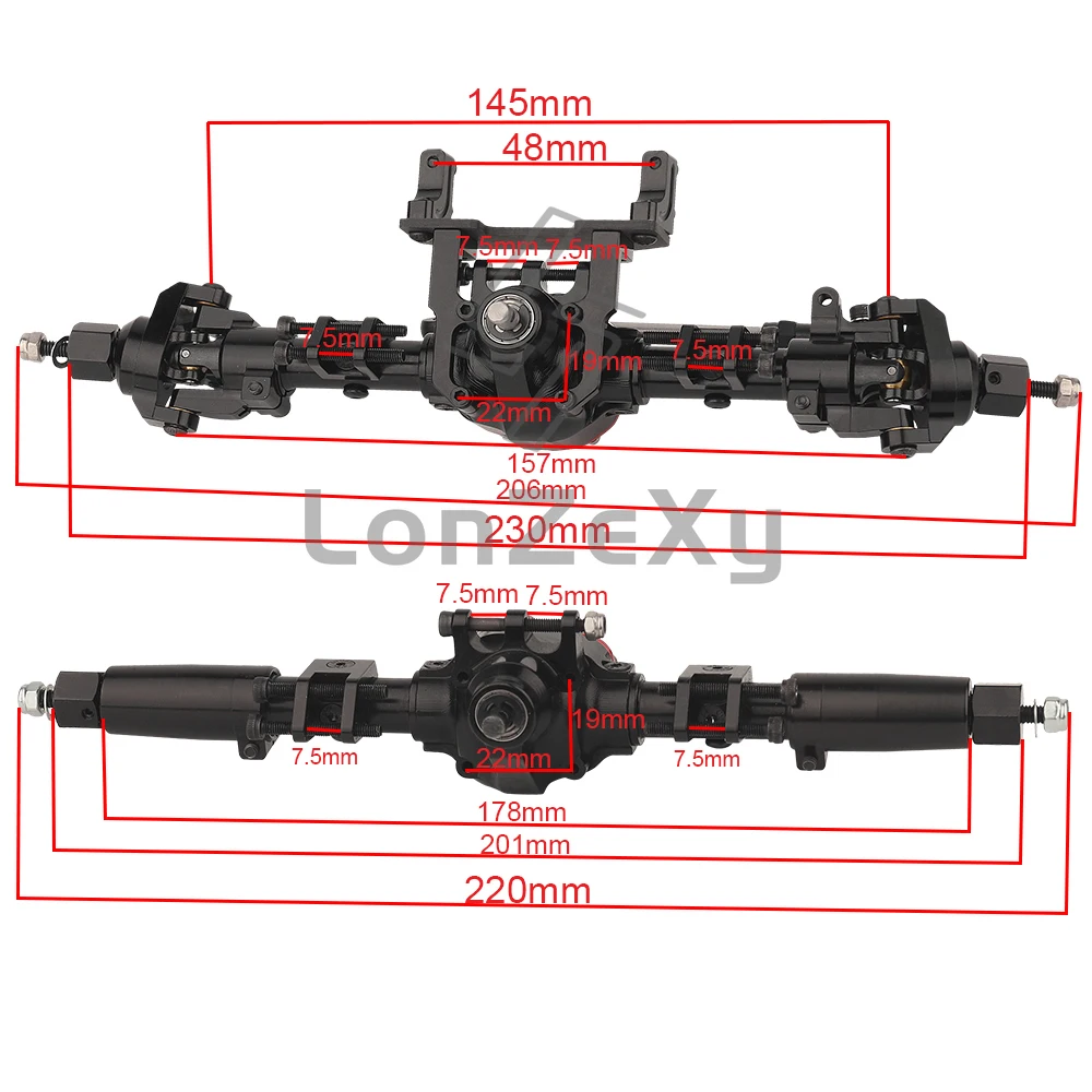 Kompletna przednia tylna oś prosta ze stopu aluminium do osiowego SCX10 II AX90060 90046 90047 1/10 gąsienica RC metalowa część do samochodu