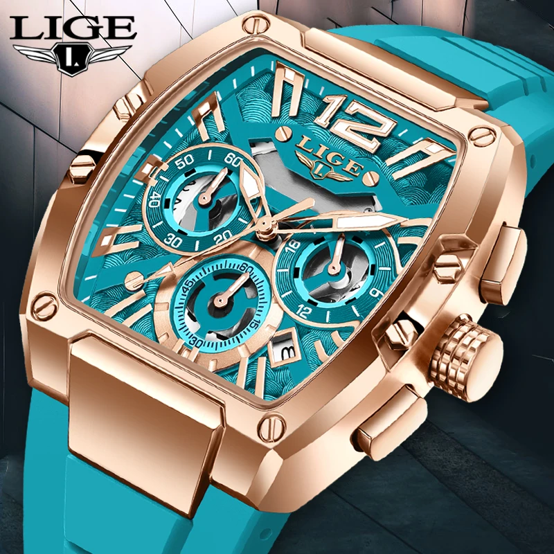 LIGE Original Brand Fashion Mens Watches Sport Military Chronograph Calendar Silicone Strap Quartz Wristwatch Relogio Masculino