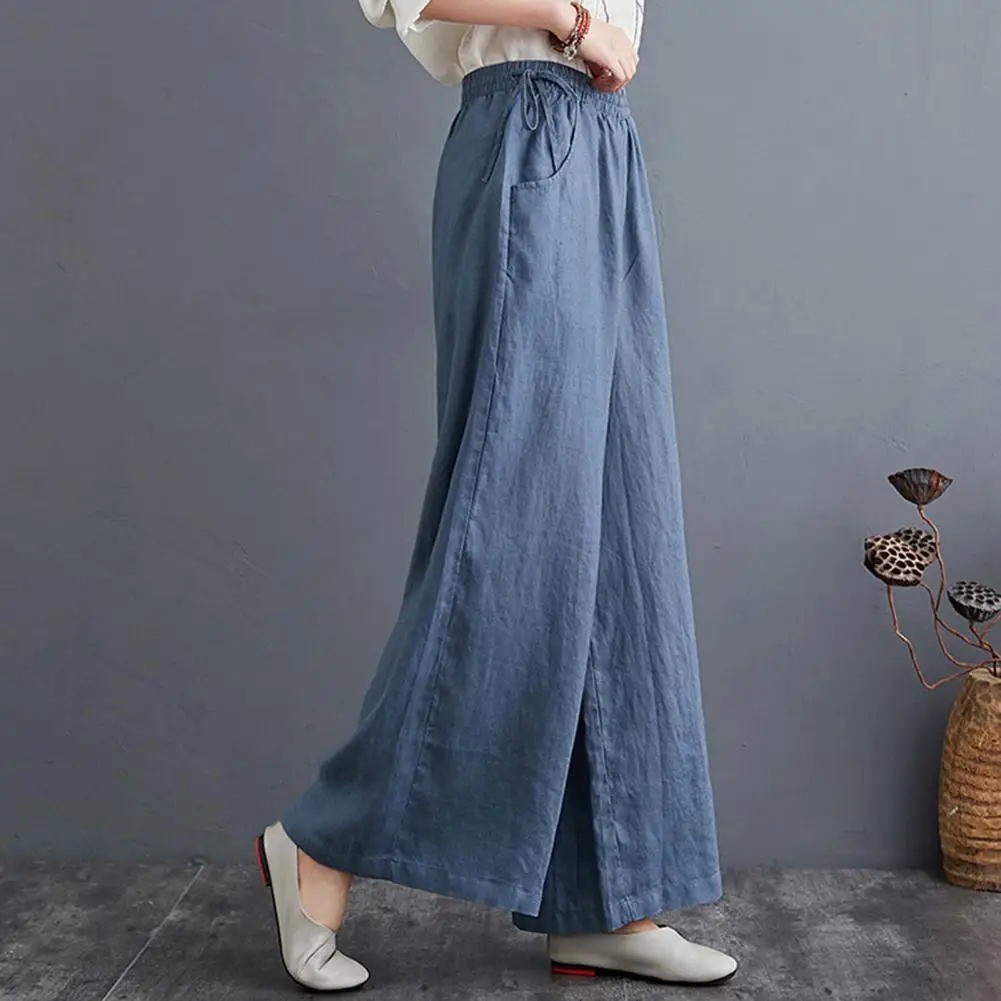 Long Pants Women’s Wide Leg Pants with Elastic Waistband Adjustable Drawstring Pockets – Leisure Trousers for Summer Travel