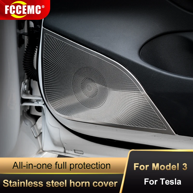 2/6Pcs Car Door Pillar Speaker Cover Car Front Column Roof Horn Hood Speaker Cover Sound Decor Styling Sticker For Tesla Model 3