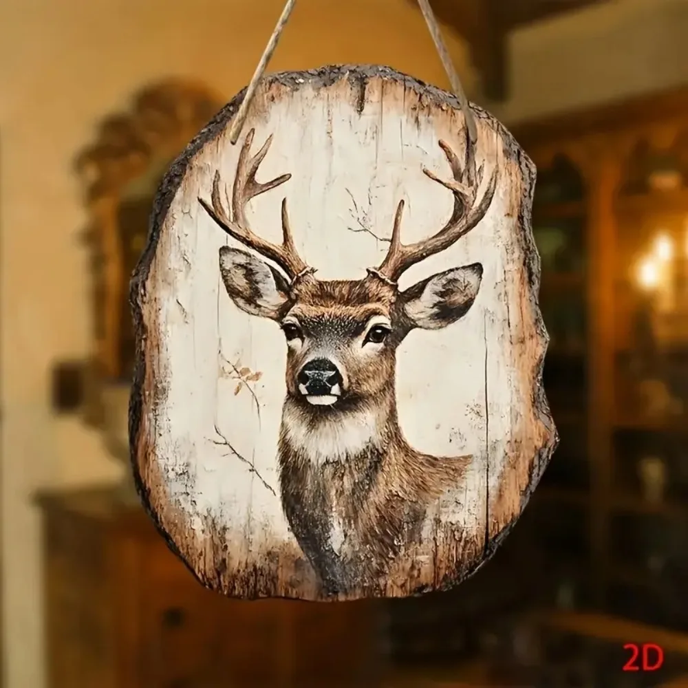 لافتة معلقة خشبية برأس غزال ريفي ثنائي الأبعاد مع توضيح غزال، مناسبة للمنزل والمطبخ والبار وديكور الشرفة والباب، هدية #6