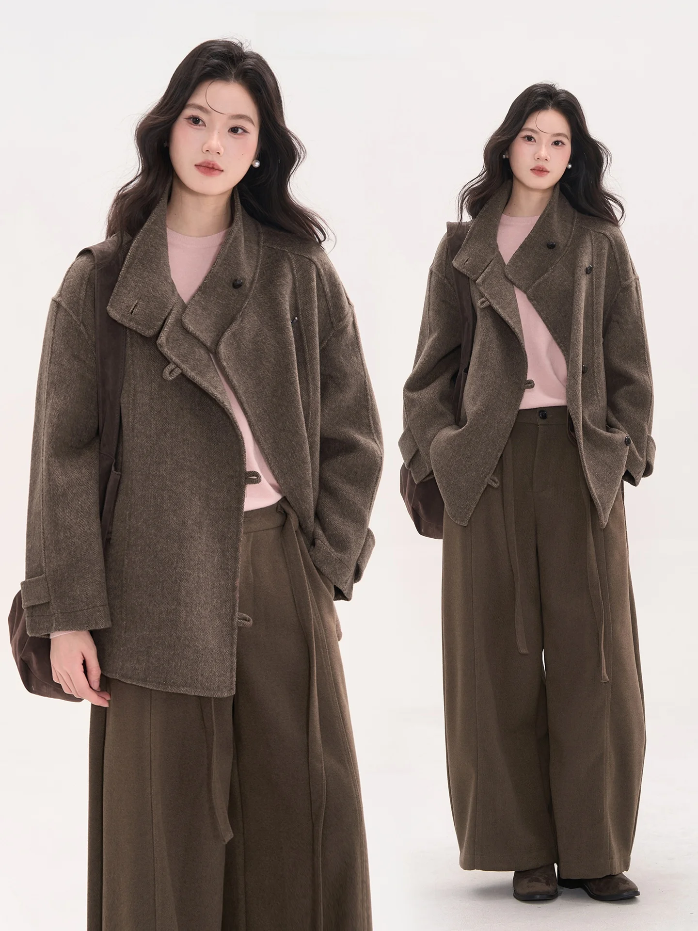 

Double-Faced Woolen Single-Button Coat Korean Sle Women's Outerwear Autumn Winter Faionable Vintage Loose Fit Coat