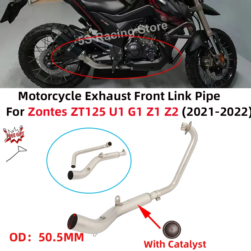 

For Zontes ZT125 U1 G1 Z1 Z2 2021 2022 Motorcycle Exhaust System Moto Escape Muffler Front Mid Link Pipe 51mm With Catalyst