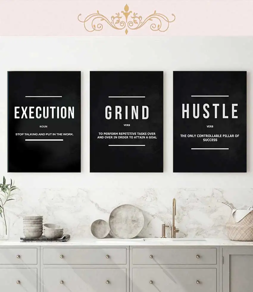 Grind Hustle Execute Motivational Quote Canvas Wall Art, Frameless Poster Print for Living Room Home Decor