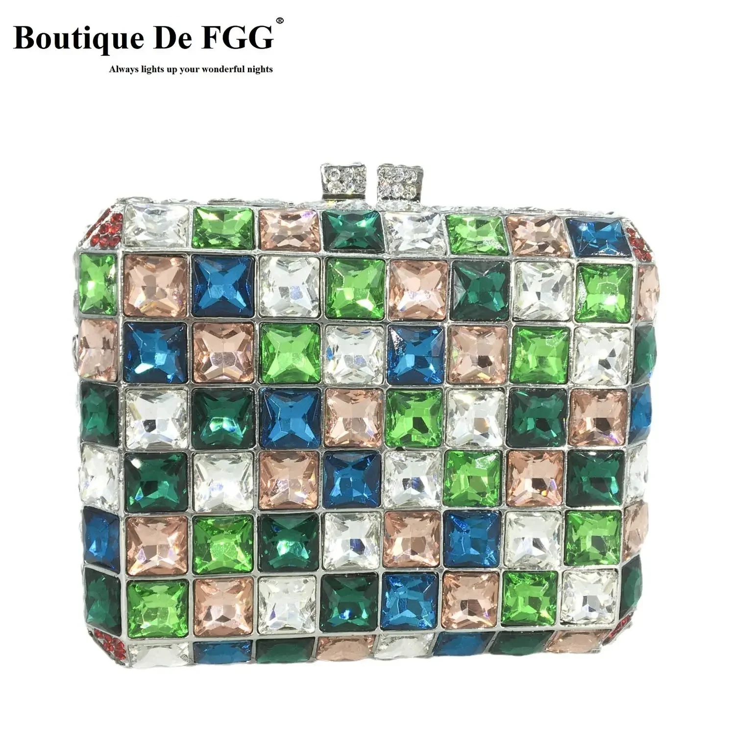 Bouotique De FGG Bling MINI Perfume Bottle Shape Women Crystal Box Clutch Bags Minaudiere Purses Wedding Party Dinner Handbags