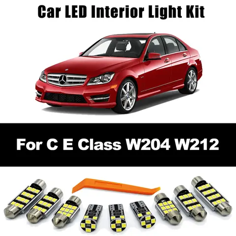 메르세데스 벤츠 MB C E 클래스 W204 W212 2008 2009 2010 2011 2012 2013 2014 2015용 11개 캔버스 LED 실내등 트렁크 램프 키트