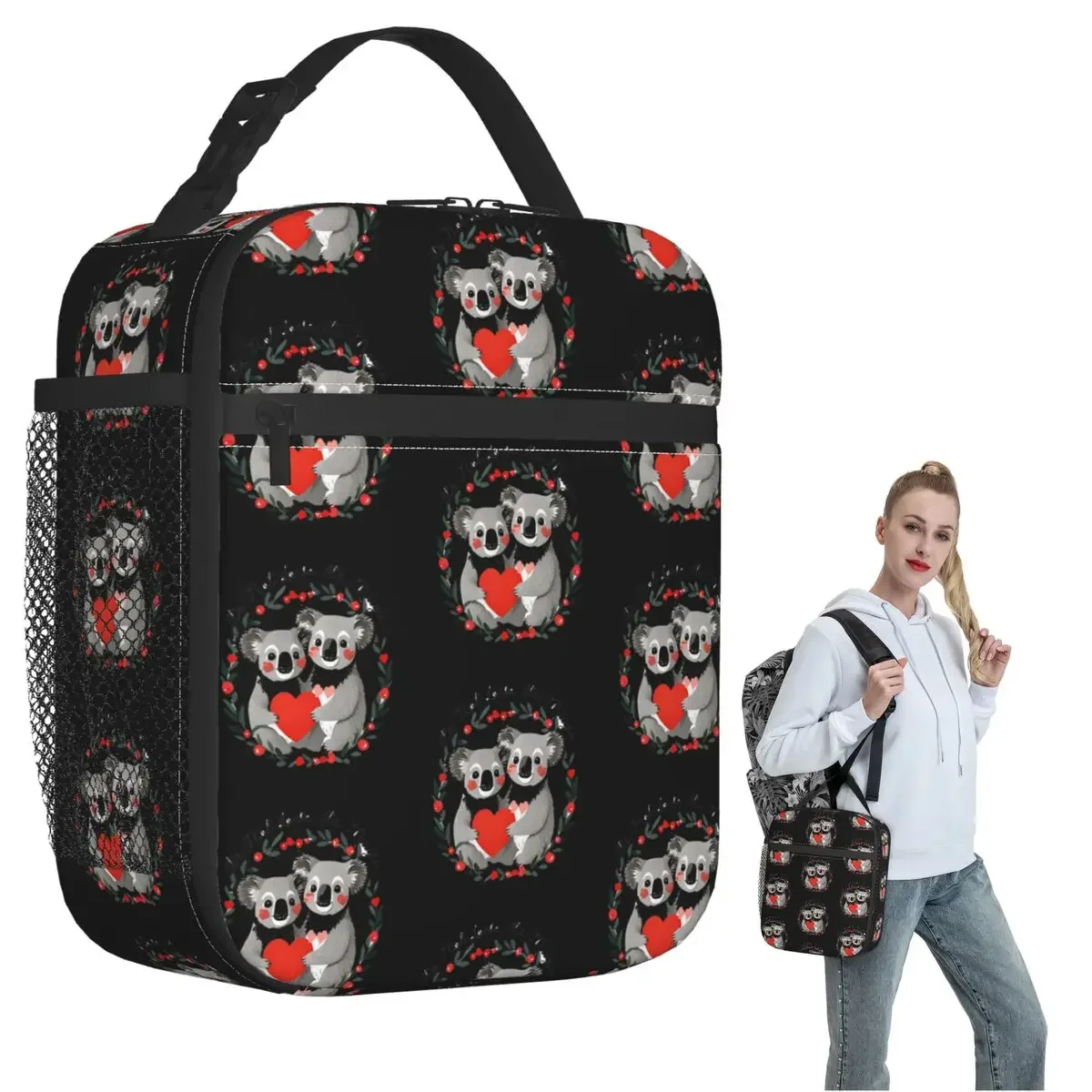 Quirky Valentine's Day Merch Love Redefined Koala Bear Insulated Lunch Bag for Women Children Food Boxes Thermal Lunch Box Tote